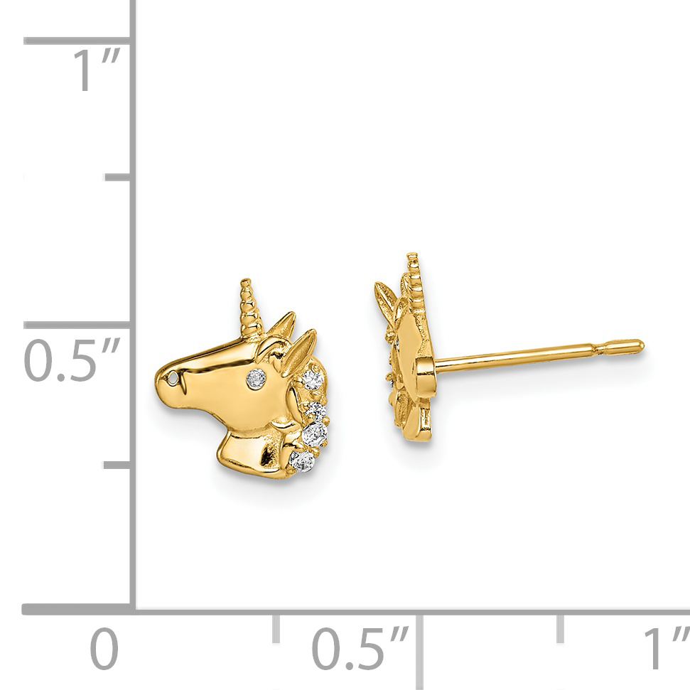 Pendientes de tachuelas Madi K Unicornio CZ 14K SE2899 - Imagen 4 de 5