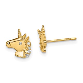 14k Madi K CZ Unicorn Childrens Post Earrings