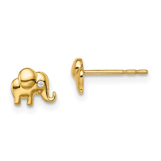 14k Madi K CZ Accent Elephant Childrens Post Earrings