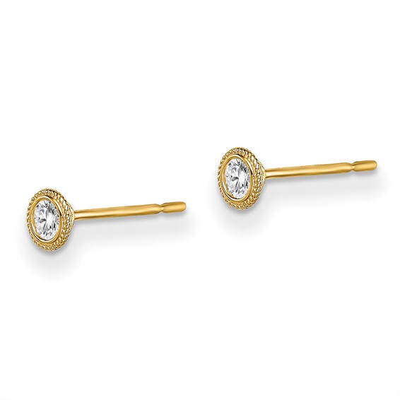 14k Madi K 4mm Round CZ Milgrain Bezel Post Earrings