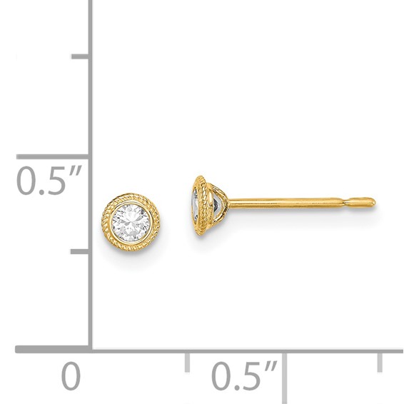 14k Madi K 4mm Round CZ Milgrain Bezel Post Earrings