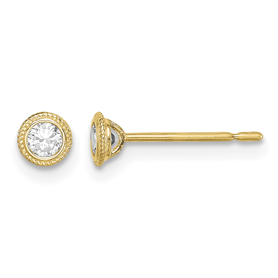 14k Madi K Round CZ Milgrain Bezel Post Earrings (SE2906)
