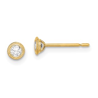 14k Madi K 4mm Round CZ Milgrain Bezel Post Earrings