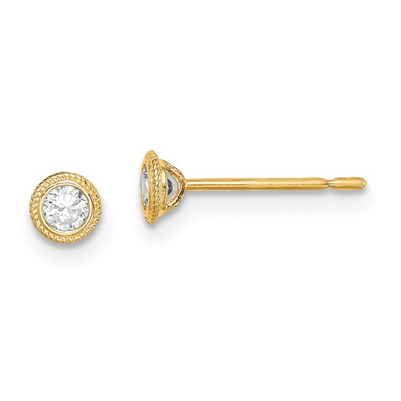 14k Madi K 4mm Round CZ Milgrain Bezel Post Earrings