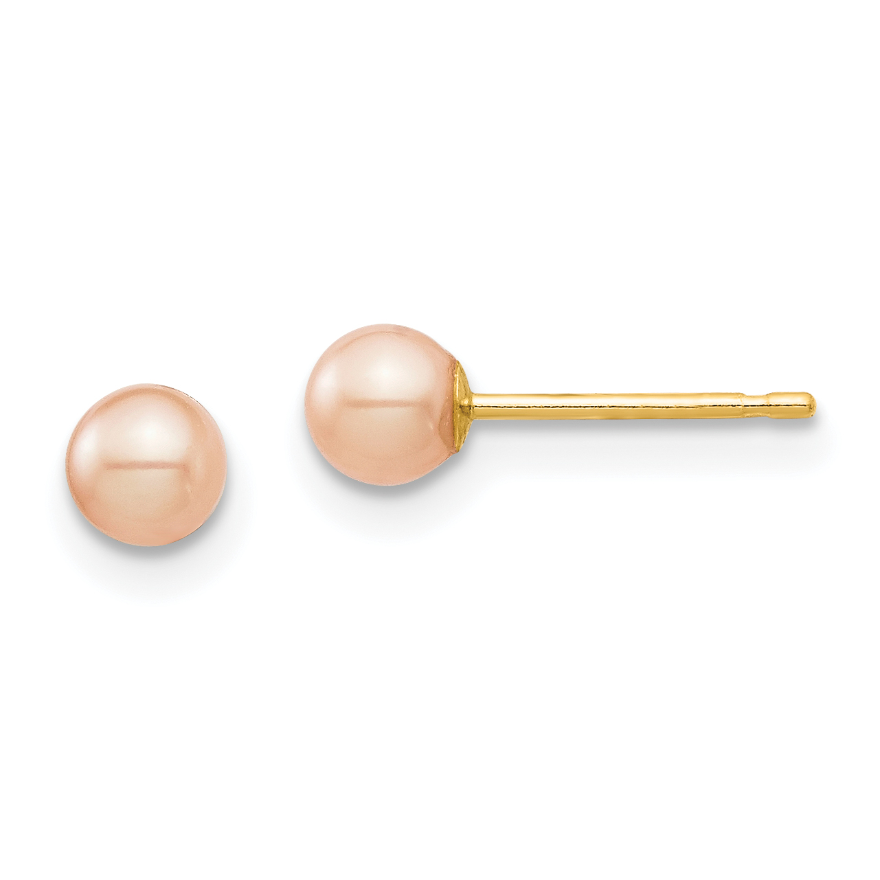 14k Madi K 3-4mm Pink Round Freshwater Cultured Pearl Stud Post Earrings with Silicone Backs (SE2926)