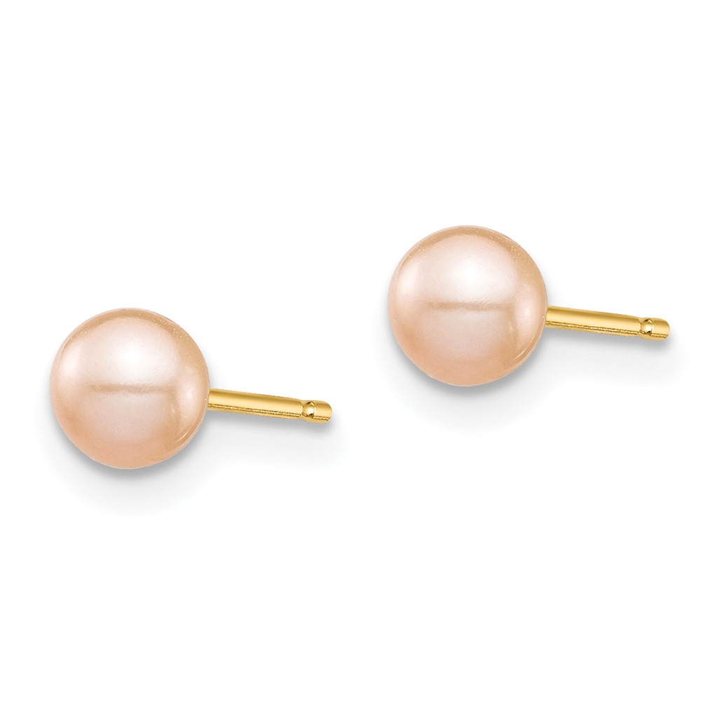 14k Madi K 4-5mm Pink Round Freshwater Cultured Pearl Stud Post Earrings with Silicone Backs (SE2927)