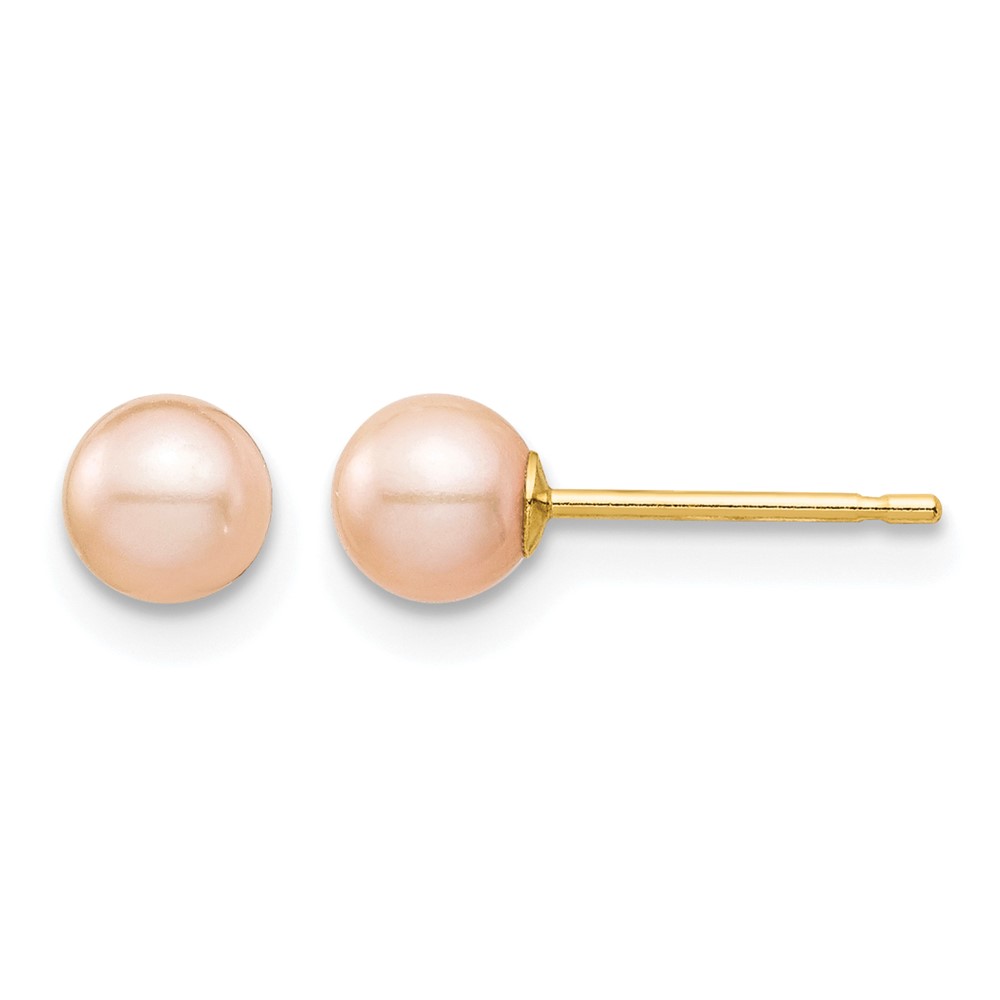 14k Madi K 4-5mm Pink Round Freshwater Cultured Pearl Stud Post Earrings with Silicone Backs (SE2927)