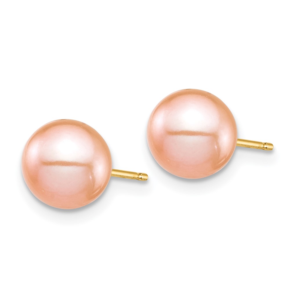 14k Madi K 7-8mm Pink Round Freshwater Cultured Pearl Stud Post Earrings with Silicone Backs (SE2929)
