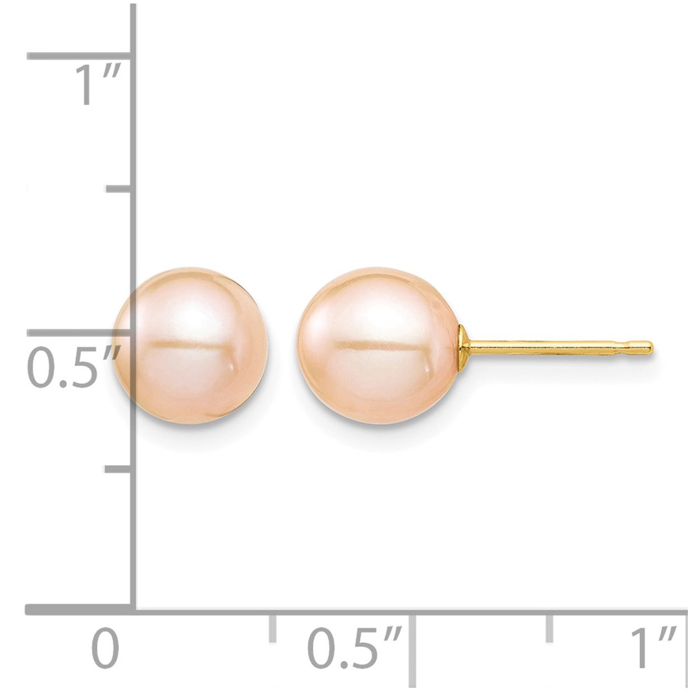 14k Madi K 7-8mm Pink Round Freshwater Cultured Pearl Stud Post Earrings with Silicone Backs (SE2929)