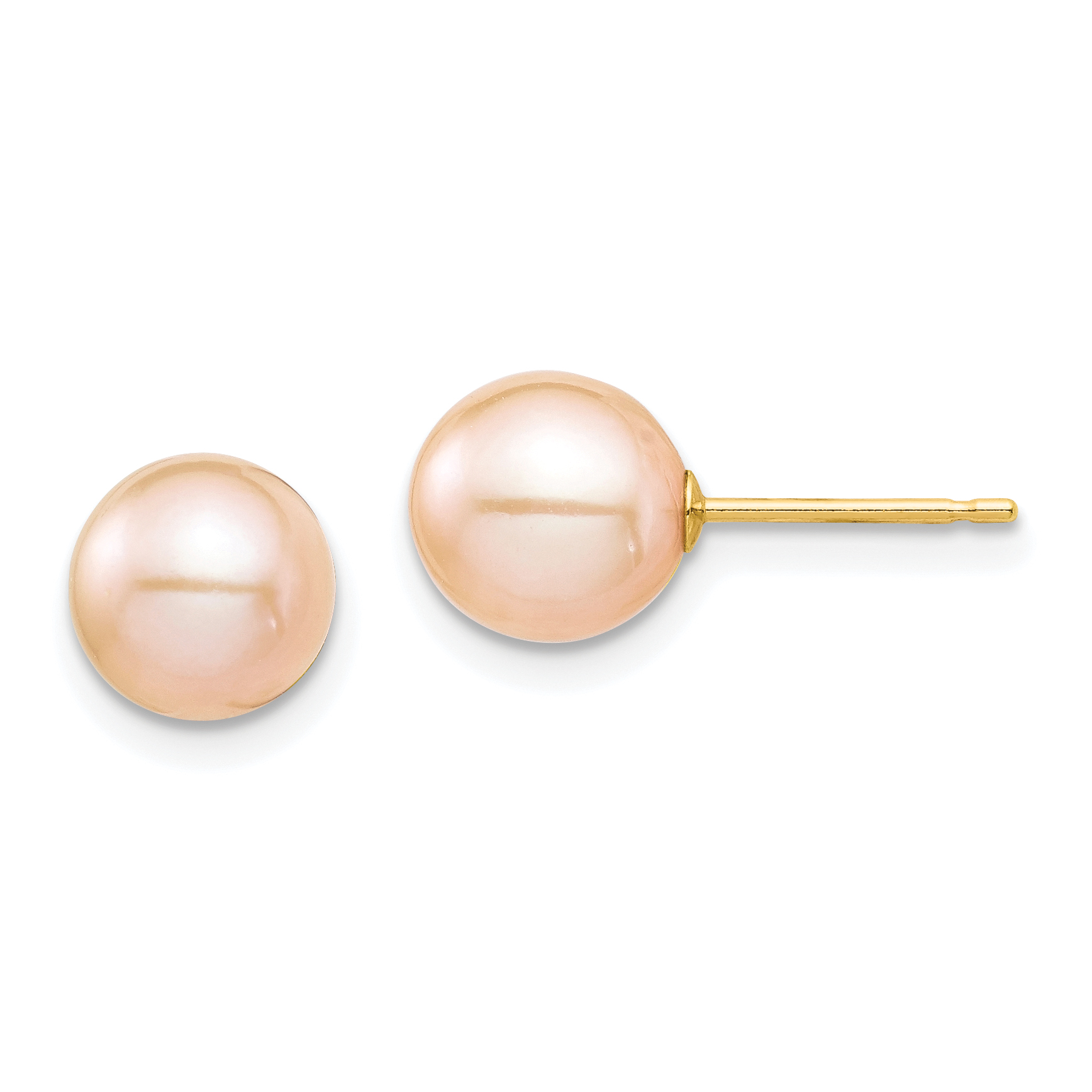14k Madi K 7-8mm Pink Round Freshwater Cultured Pearl Stud Post Earrings with Silicone Backs (SE2929)