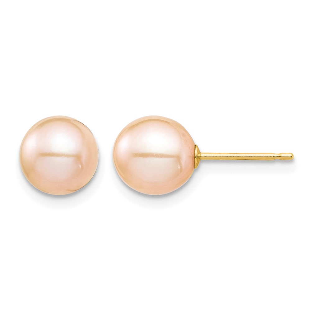 14k Madi K 7-8mm Pink Round Freshwater Cultured Pearl Stud Post Earrings with Silicone Backs (SE2929)