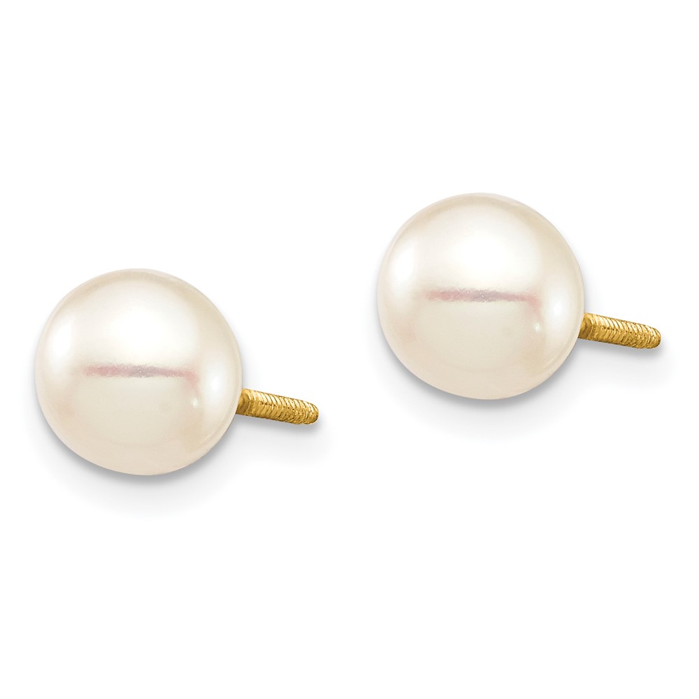 14k Madi K 6-7 White Round Freshwater Cultured Pearl Screwback Post Earrings (SE2930)