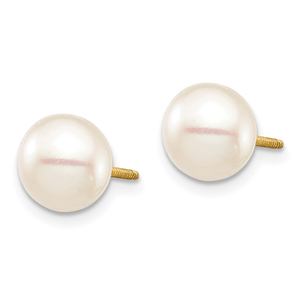14k Madi K 7-8mm White Round Freshwater Cultured Pearl Screwback Post Earrings (SE2932)
