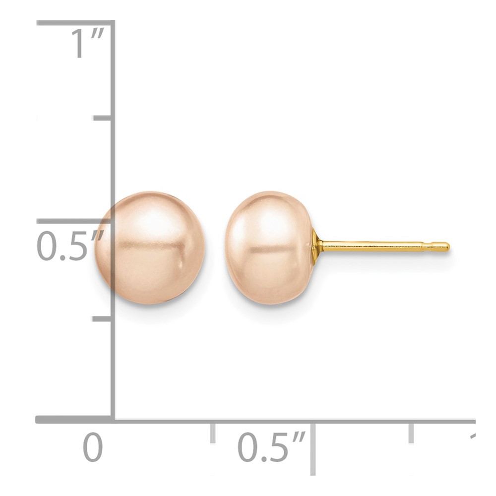 14k Madi K 7-8mm Pink Button Freshwater Cultured Pearl Stud Post Earrings with Silicone Backs (SE2933)