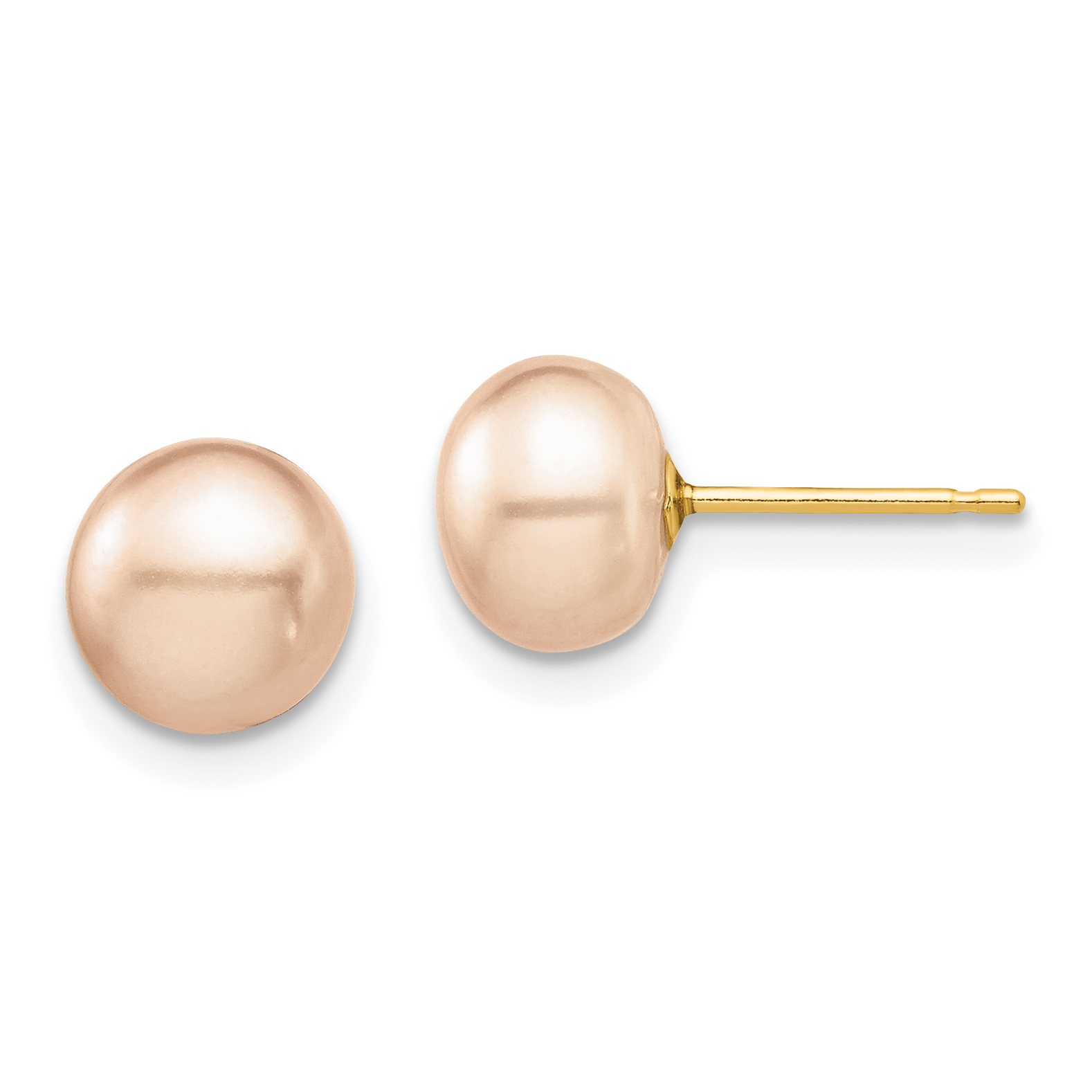 14k Madi K 7-8mm Pink Button Freshwater Cultured Pearl Stud Post Earrings with Silicone Backs (SE2933)