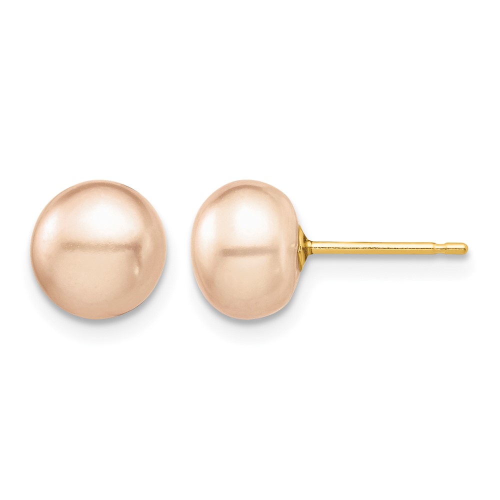 14k Madi K 7-8mm Pink Button Freshwater Cultured Pearl Stud Post Earrings with Silicone Backs (SE2933)