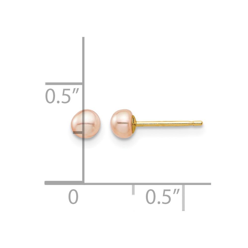 14k Madi K 3-4mm Pink Button Freshwater Cultured Pearl Stud Post Earrings with Silicone Backs (SE2934)
