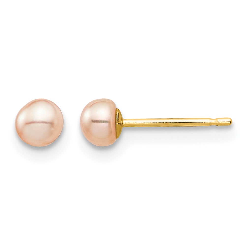 14k Madi K 3-4mm Pink Button Freshwater Cultured Pearl Stud Post Earrings with Silicone Backs (SE2934)
