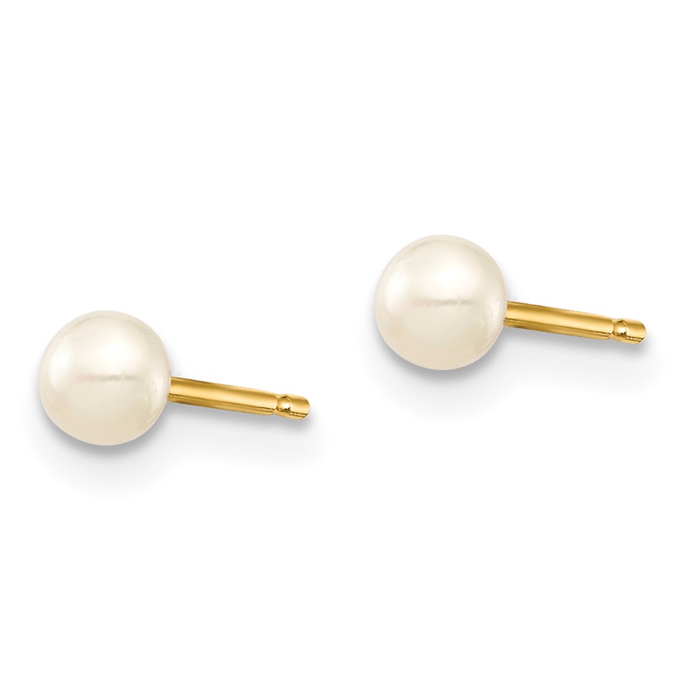 14k Madi K 3-4mm White Button Freshwater Cultured Pearl Stud Post Earrings with Silicone Backs (SE2935)