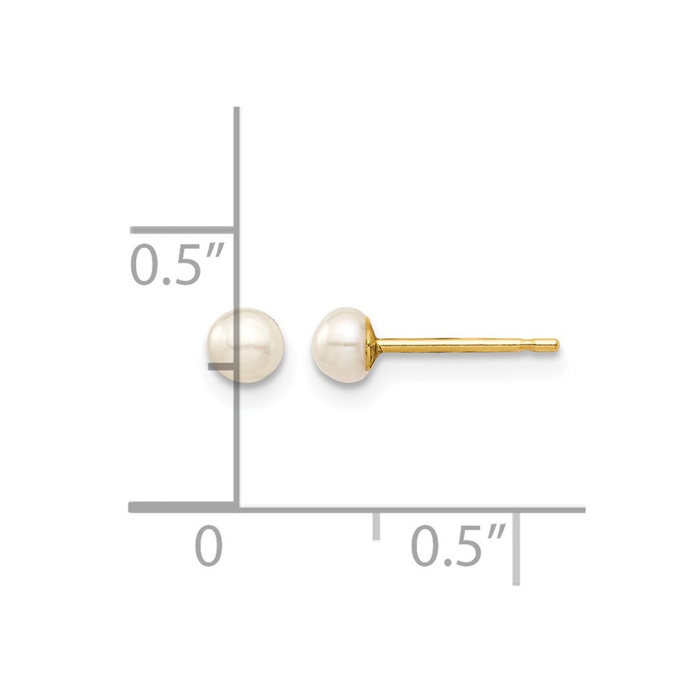 14k Madi K 3-4mm White Button Freshwater Cultured Pearl Stud Post Earrings with Silicone Backs (SE2935)
