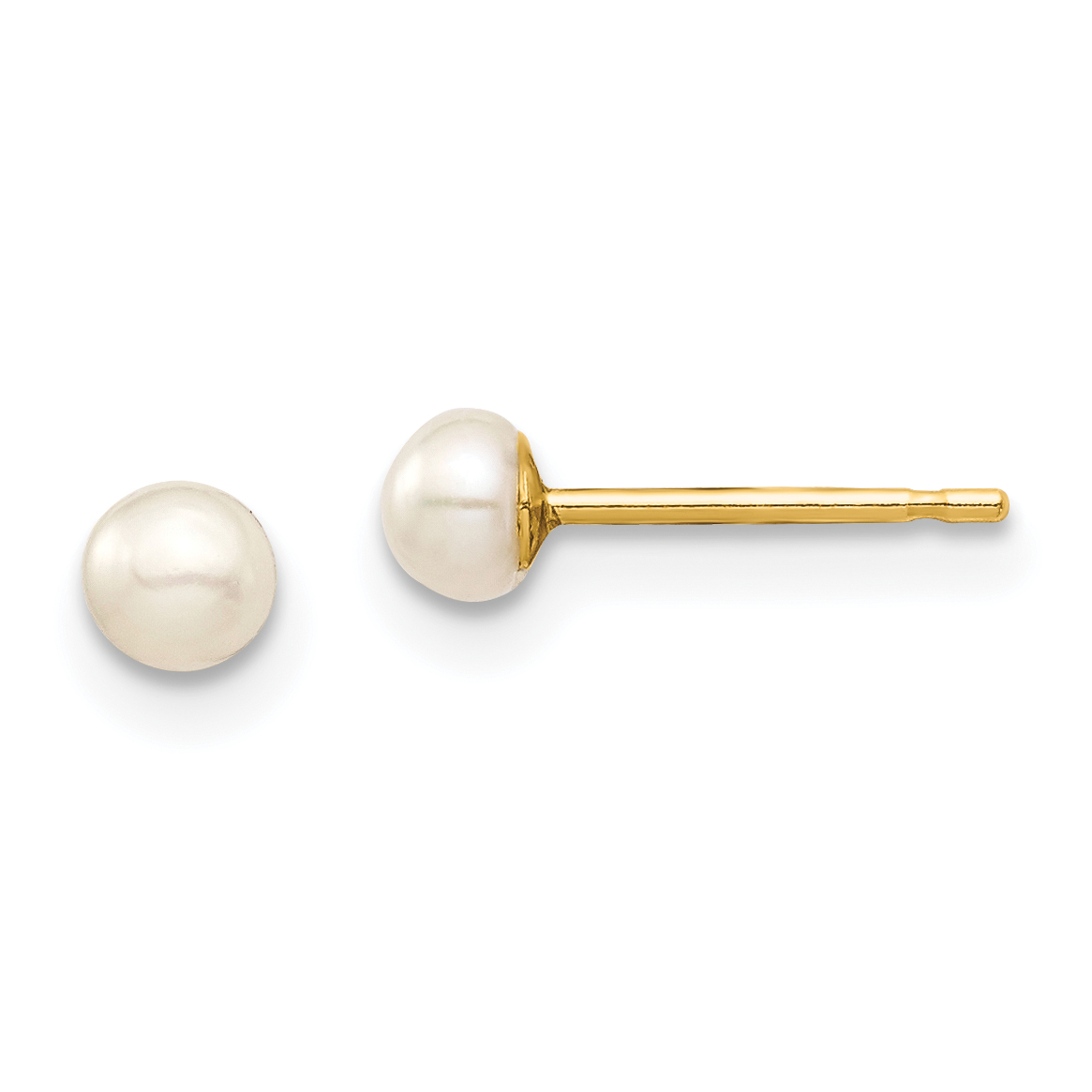 14k Madi K 3-4mm White Button Freshwater Cultured Pearl Stud Post Earrings with Silicone Backs (SE2935)