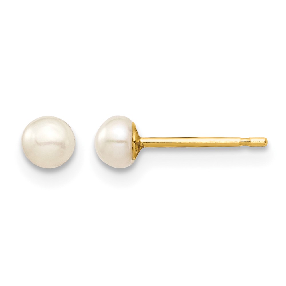 14k Madi K 3-4mm White Button Freshwater Cultured Pearl Stud Post Earrings with Silicone Backs (SE2935)