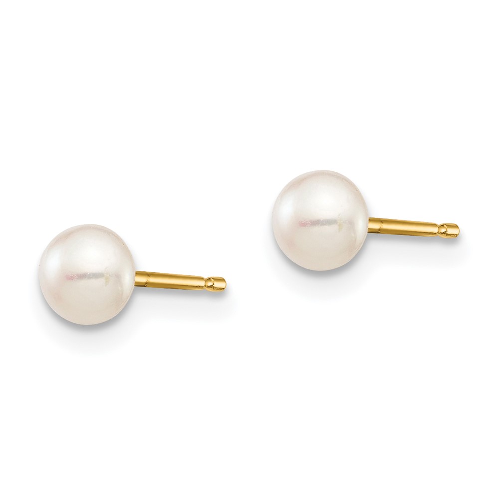 14k Madi K 4-5mm White Button Freshwater Cultured Pearl Stud Post Earrings with Silicone Backs (SE2936)