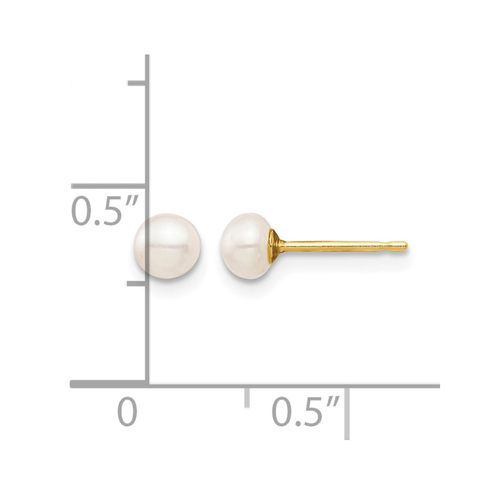 14k Madi K 4-5mm White Button Freshwater Cultured Pearl Stud Post Earrings with Silicone Backs (SE2936)