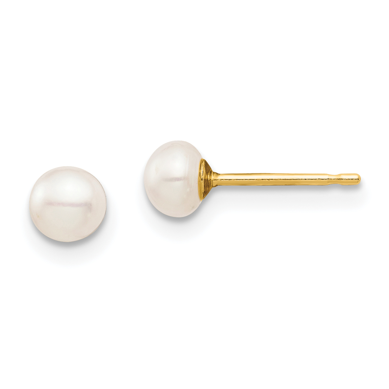 14k Madi K 4-5mm White Button Freshwater Cultured Pearl Stud Post Earrings with Silicone Backs (SE2936)