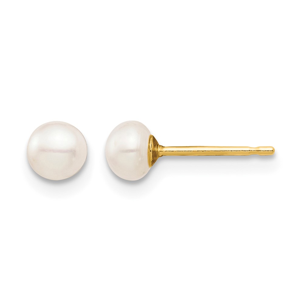 14k Madi K 4-5mm White Button Freshwater Cultured Pearl Stud Post Earrings with Silicone Backs (SE2936)