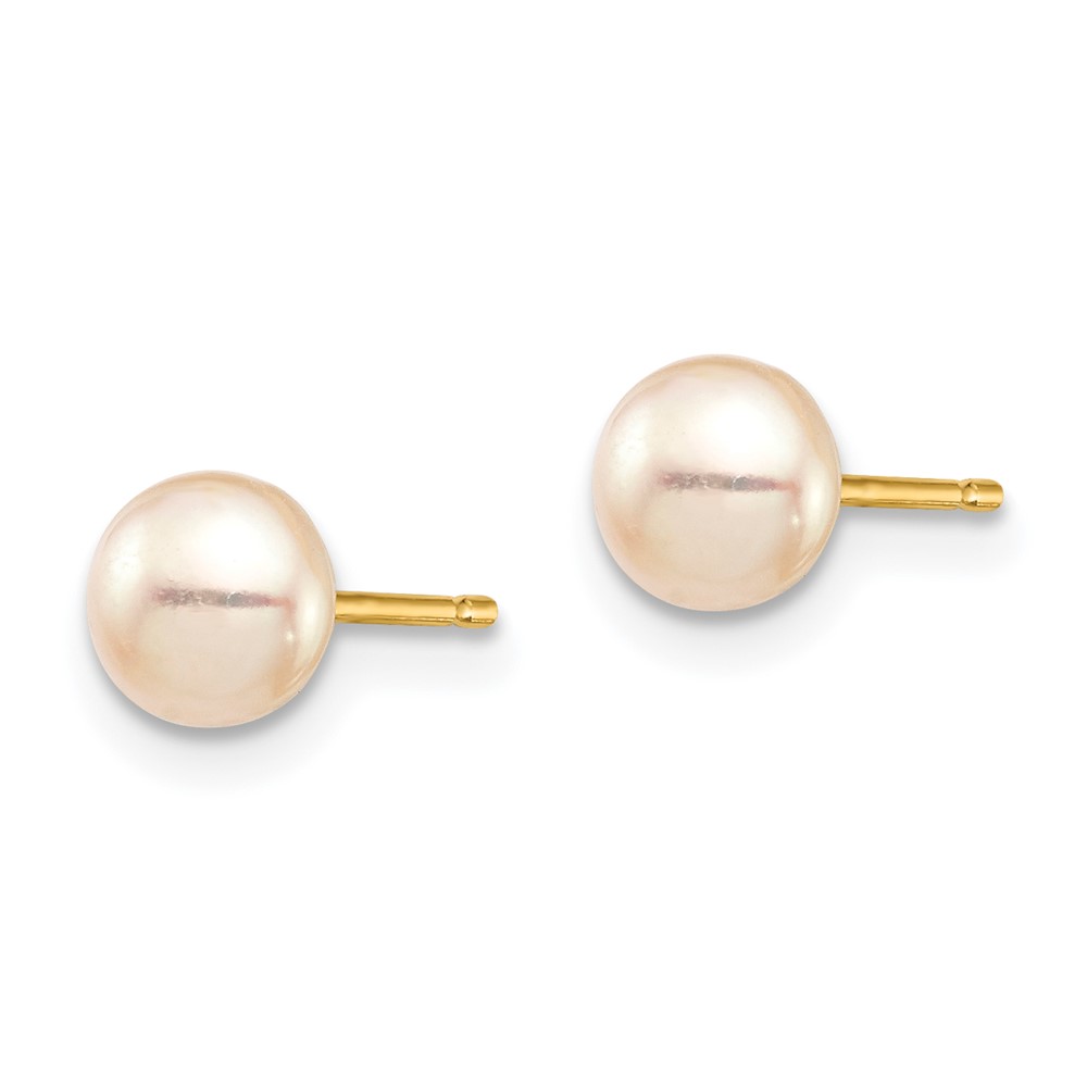 14k Madi K 5-6mm Pink Button Freshwater Cultured Pearl Stud Post Earrings with Silicone Backs (SE2937)