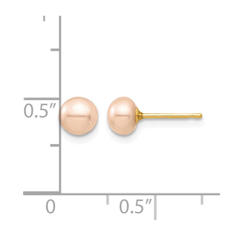 14k Madi K 5-6mm Pink Button Freshwater Cultured Pearl Stud Post Earrings with Silicone Backs (SE2937)