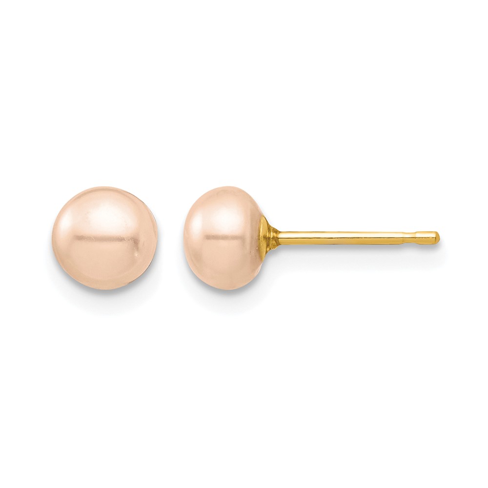14k Madi K 5-6mm Pink Button Freshwater Cultured Pearl Stud Post Earrings with Silicone Backs (SE2937)