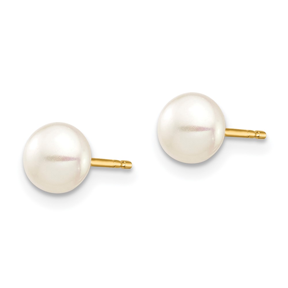 14k Madi K 5-6mm White Button Freshwater Cultured Pearl Stud Post Earrings with Silicone Backs (SE2938)