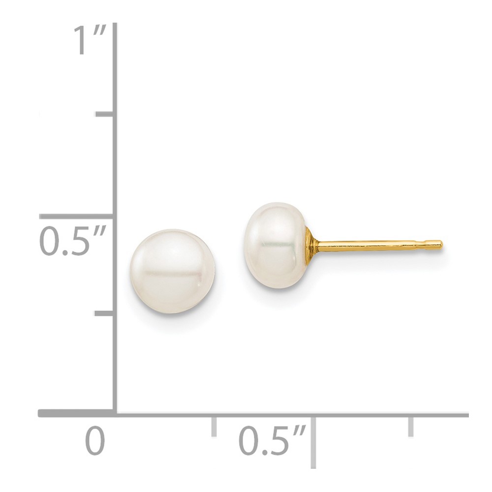 14k Madi K 5-6mm White Button Freshwater Cultured Pearl Stud Post Earrings with Silicone Backs (SE2938)