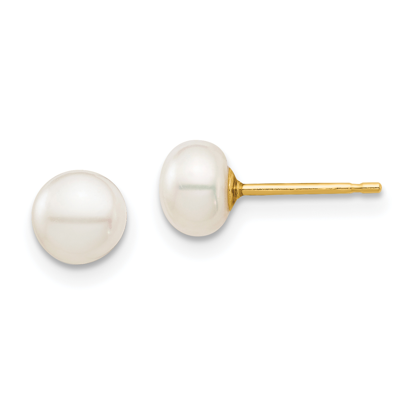 14k Madi K 5-6mm White Button Freshwater Cultured Pearl Stud Post Earrings with Silicone Backs (SE2938)