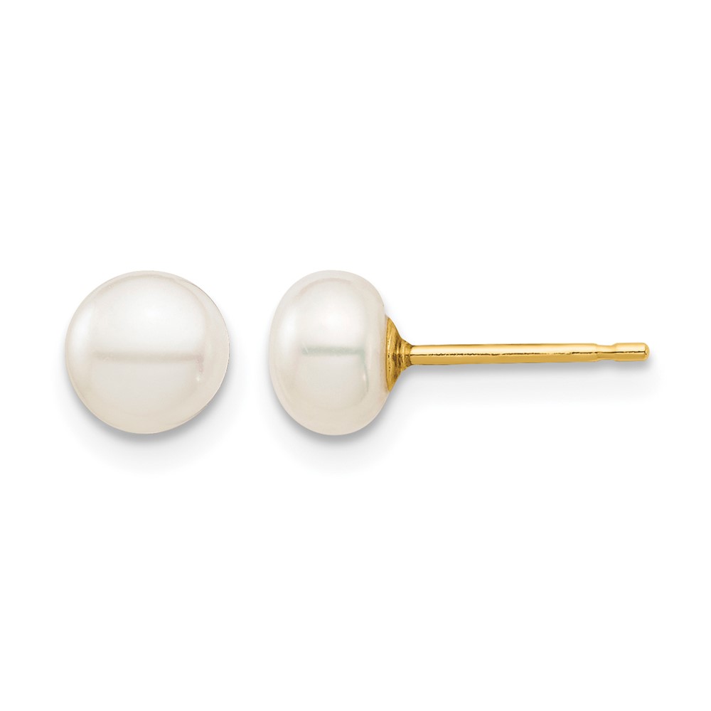 14k Madi K 5-6mm White Button Freshwater Cultured Pearl Stud Post Earrings with Silicone Backs (SE2938)