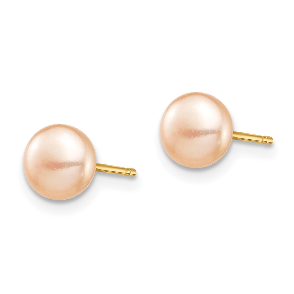 14k Madi K 6-7mm Pink Button Freshwater Cultured Pearl Stud Post Earrings with Silicone Backs (SE2939)