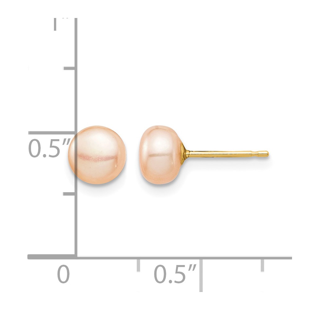 14k Madi K 6-7mm Pink Button Freshwater Cultured Pearl Stud Post Earrings with Silicone Backs (SE2939)
