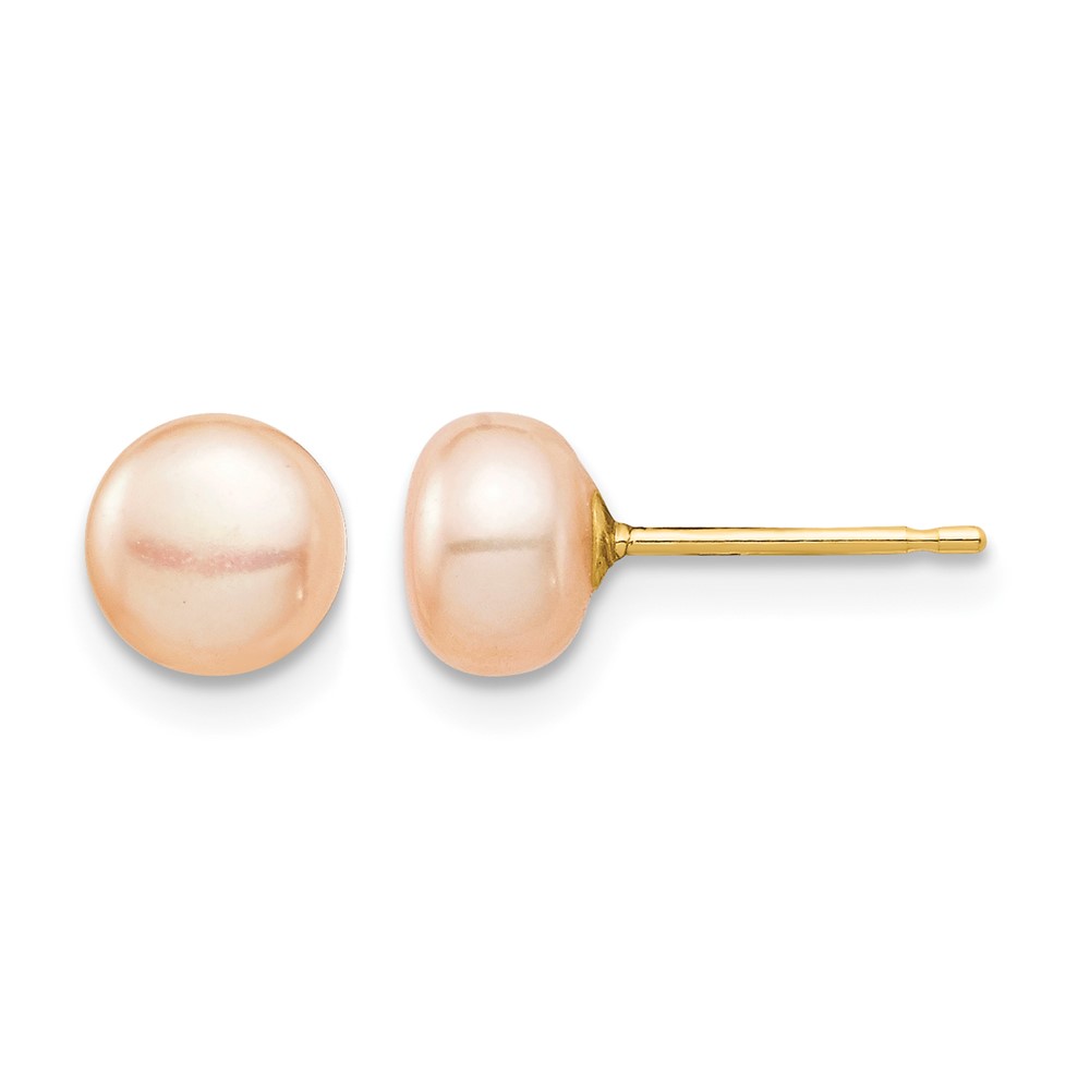 14k Madi K 6-7mm Pink Button Freshwater Cultured Pearl Stud Post Earrings with Silicone Backs (SE2939)