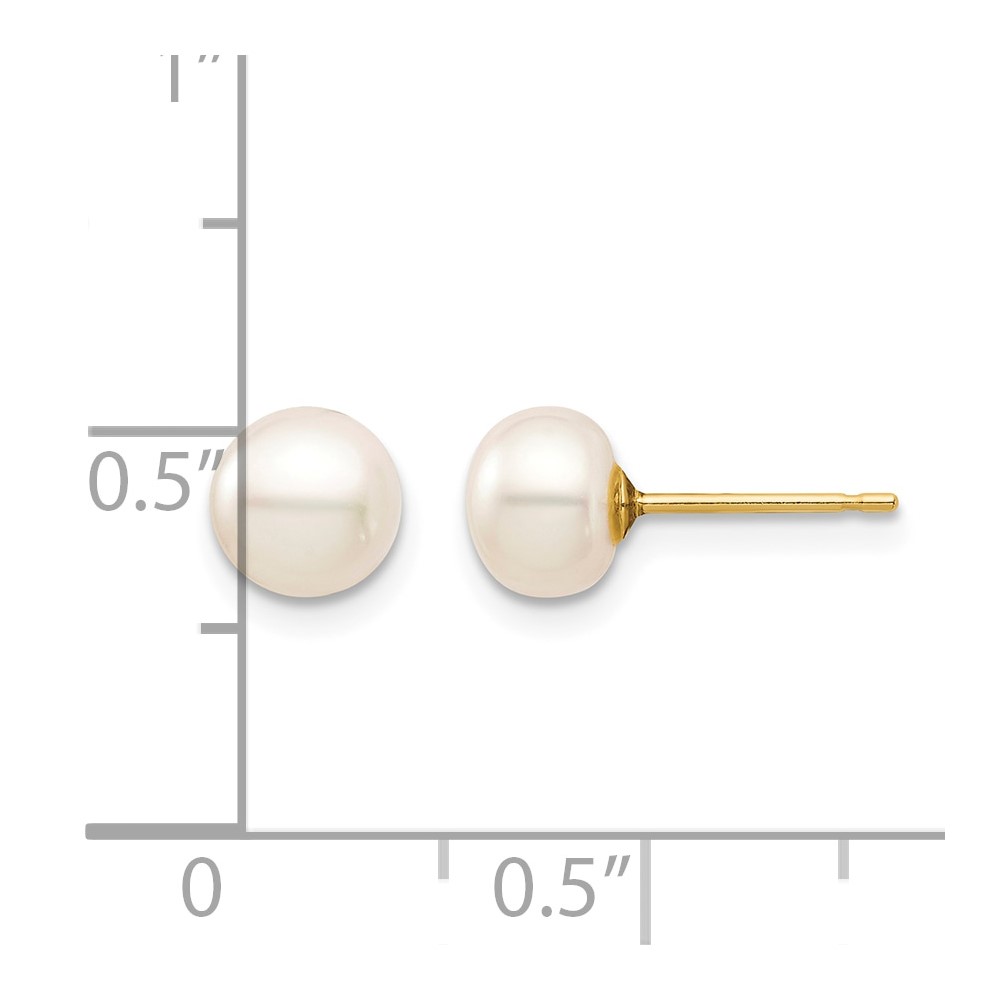14k Madi K 6-7mm White Button Freshwater Cultured Pearl Stud Post Earrings with Silicone Backs (SE2940)