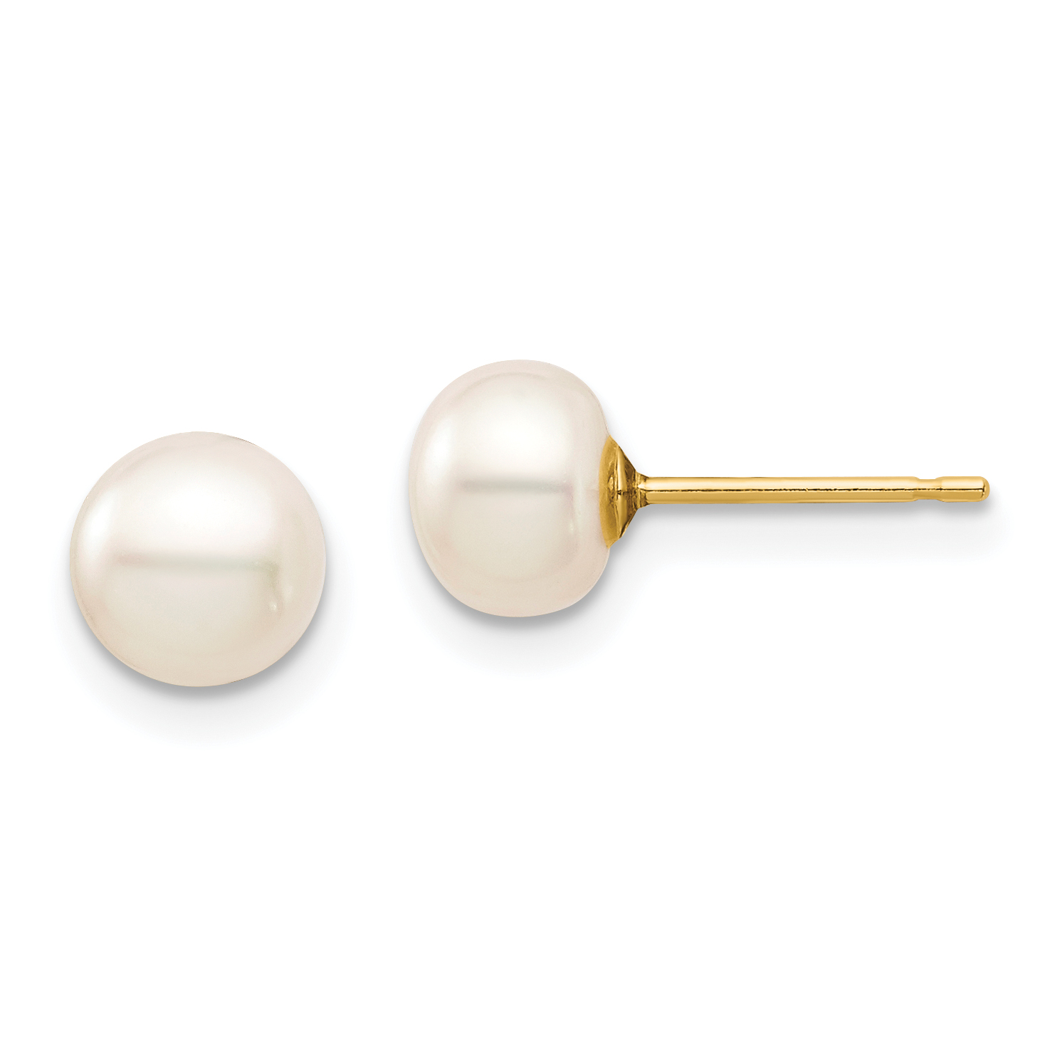 14k Madi K 6-7mm White Button Freshwater Cultured Pearl Stud Post Earrings with Silicone Backs (SE2940)