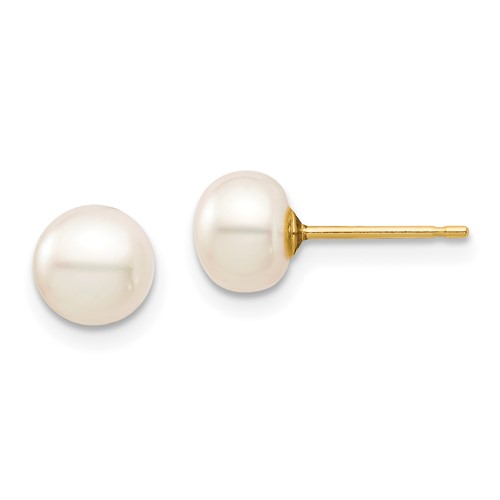 14k Madi K 6-7mm White Button Freshwater Cultured Pearl Stud Post Earrings with Silicone Backs