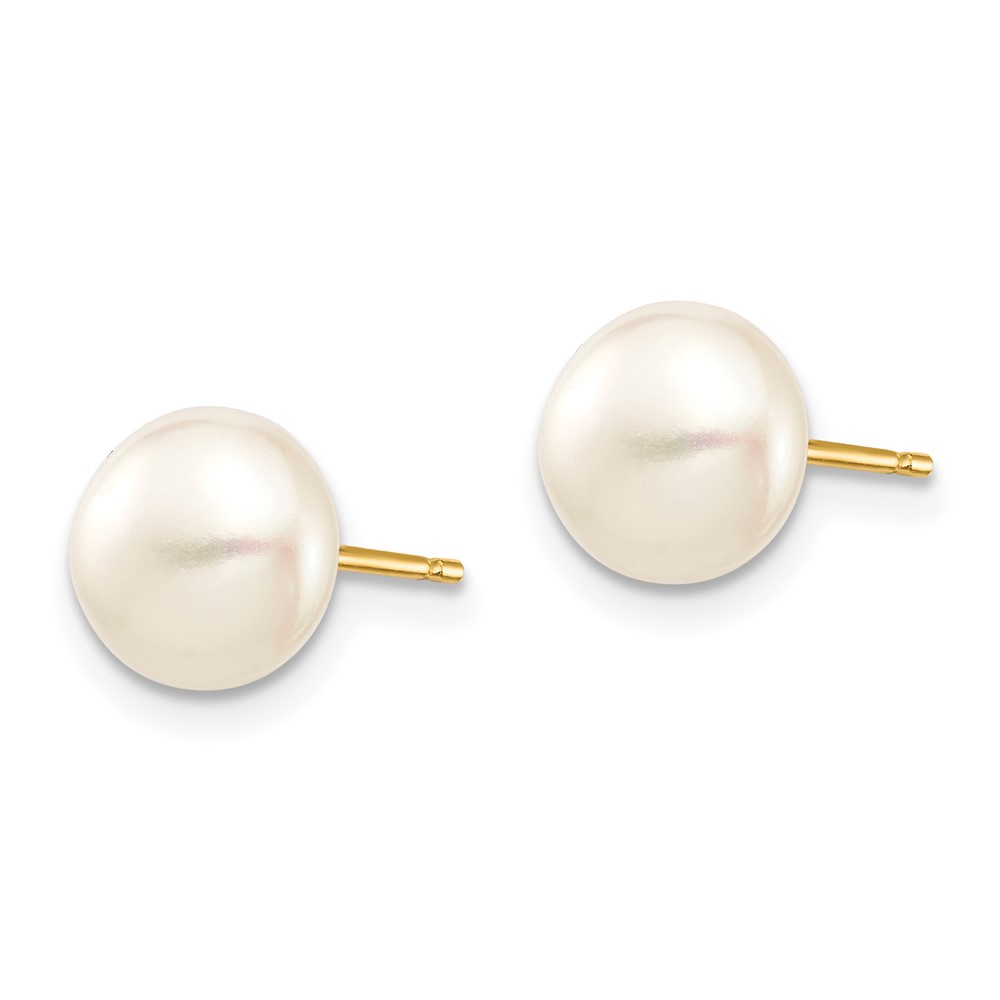 14k Madi K 7-8mm White Button Freshwater Cultured Pearl Stud Post Earrings with Silicone Backs (SE2941)