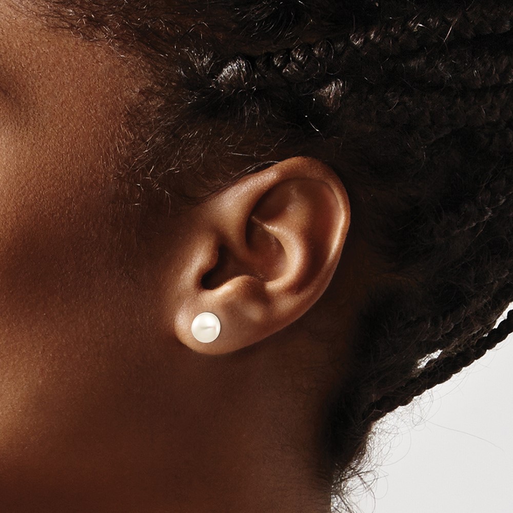 14k Madi K 7-8mm White Button Freshwater Cultured Pearl Stud Post Earrings with Silicone Backs (SE2941)