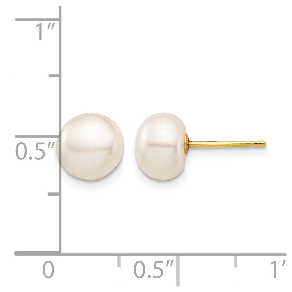 14k Madi K 7-8mm White Button Freshwater Cultured Pearl Stud Post Earrings with Silicone Backs (SE2941)