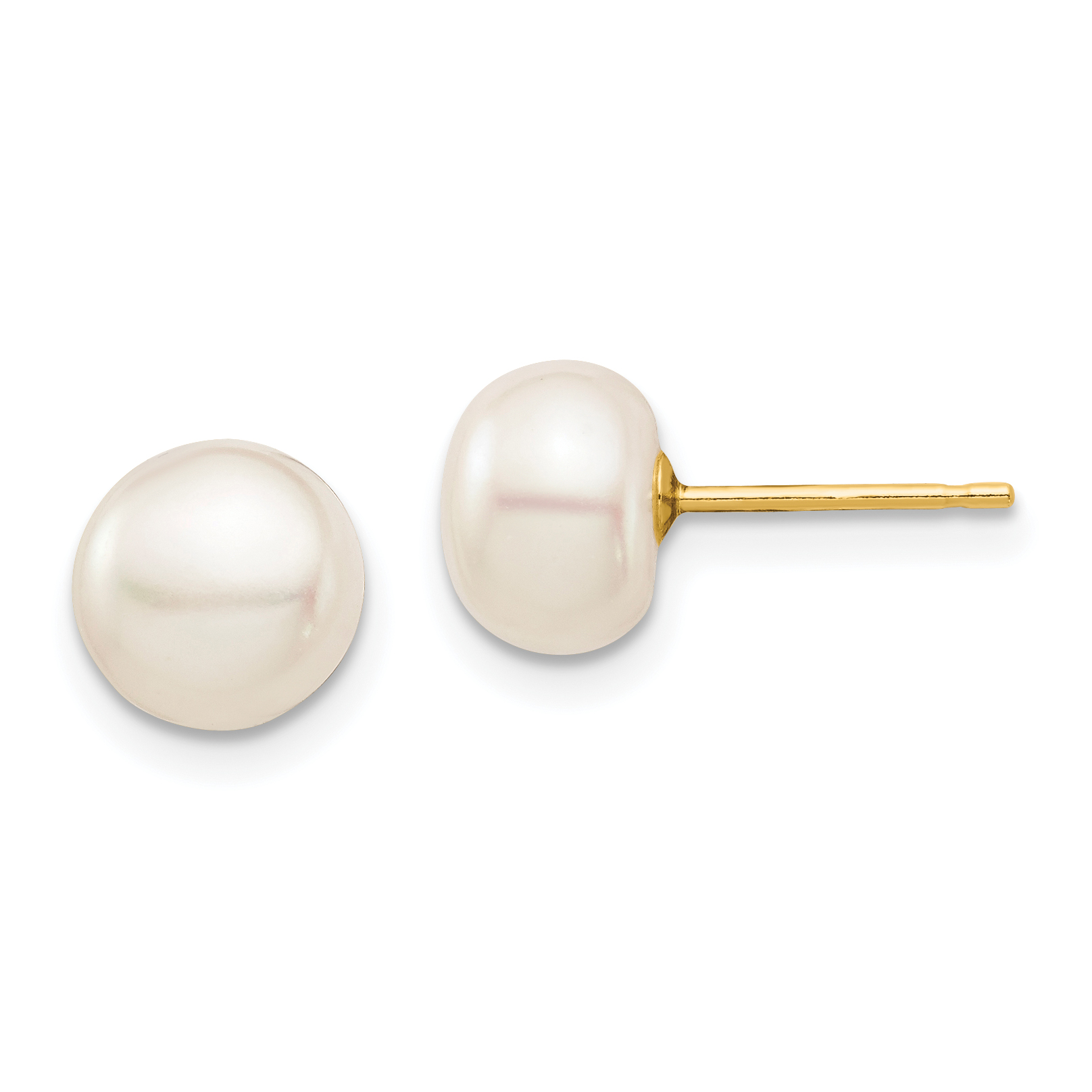 14k Madi K 7-8mm White Button Freshwater Cultured Pearl Stud Post Earrings with Silicone Backs (SE2941)