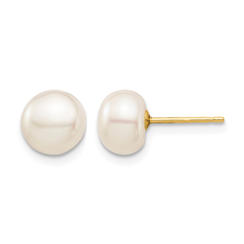 14k Madi K 7-8mm White Button Freshwater Cultured Pearl Stud Post Earrings with Silicone Backs (SE2941)