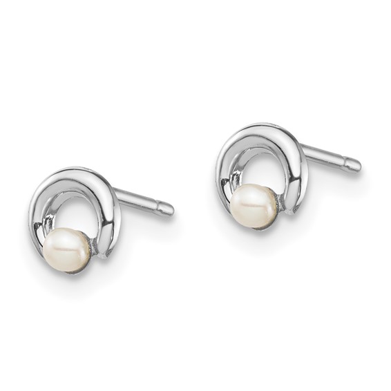 14k White Gold Madi K White Button Freshwater Cultured Pearl Circle Post Earrings