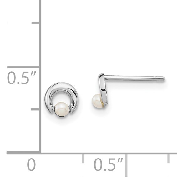 14k White Gold Madi K White Button Freshwater Cultured Pearl Circle Post Earrings